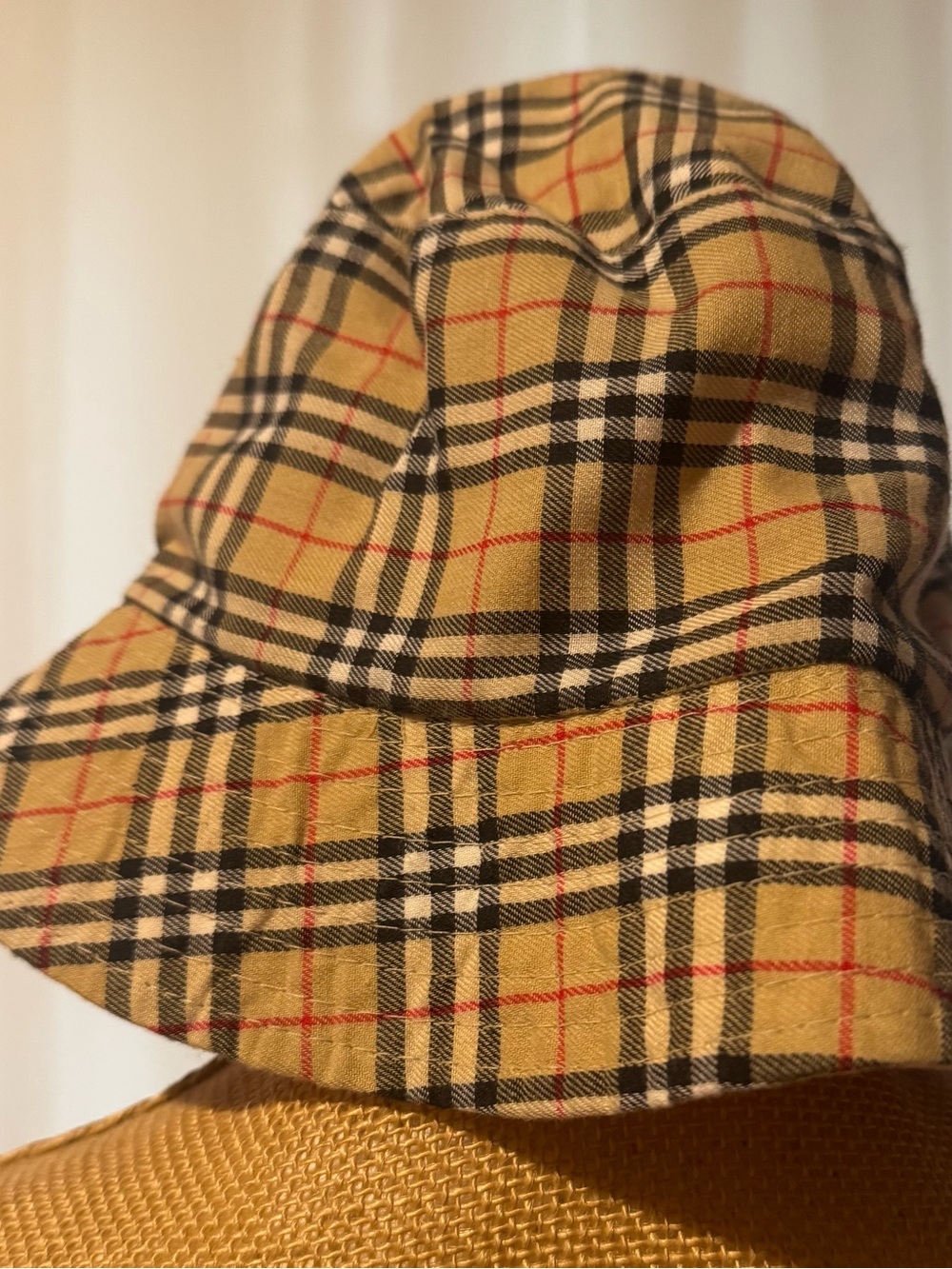 Plaid Bucket Hat in Tan and Black